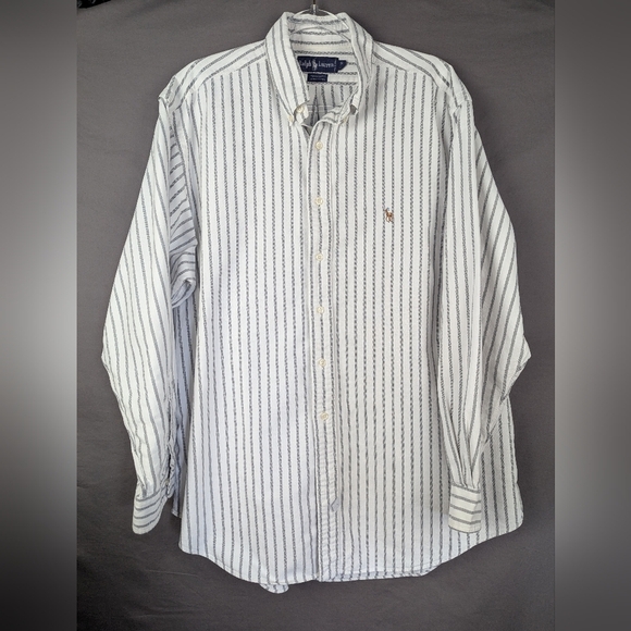 Ralph Lauren Yarmouth 17/35 White With Dark Gray Stripes Some Wear At The Collar - Picture 1 of 12